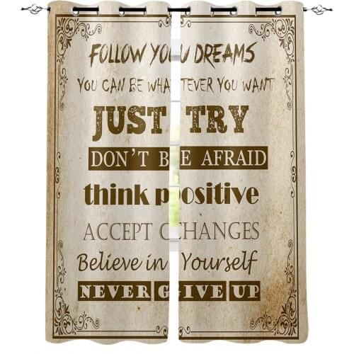 Follow You Dreams Text Retro Window Curtains for Living Room Bedroom Kitchen Modern Curtains Home Decoration Drapes Blinds