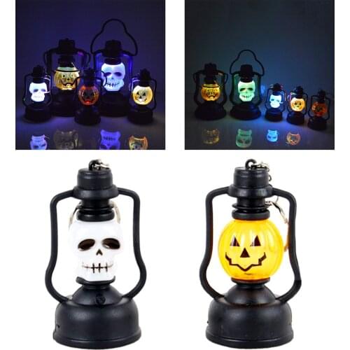 2 Pcs Light Halloween Pumpkin Skull Shape Keychains Book Bag Pendant Charms Glow Keychain Key Ring Halloween Christmas Gifts