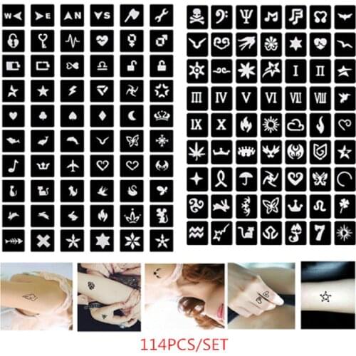 114pcs/set Henna Stencils Small Pattern Glitter Tattoo Stencil for Finger Hand Airbrush Stencil Henna Schablone Template