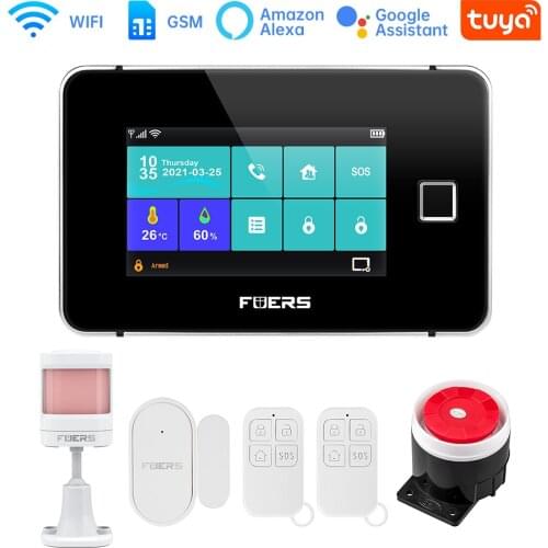 Tuya 433MHZ WIFI GSM Smart Security Alarm System With Fingerprint Arming 4.3inch TFT Touch Screen App Control Wireless Alarm Kit