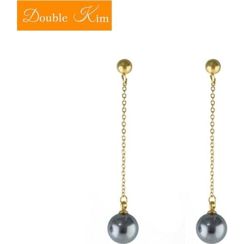 Black Pearl Dangle Earrings Titanium Stainless Steel Inlaid Black Pearl Earrings Gold Color Fashion Trendy Women Jewelry Gift