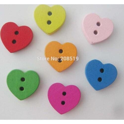 WBNGOE 11MM*12MM Charm heart buttons Mix 200pcs baby clothes buttons craft decoration colorful wood button