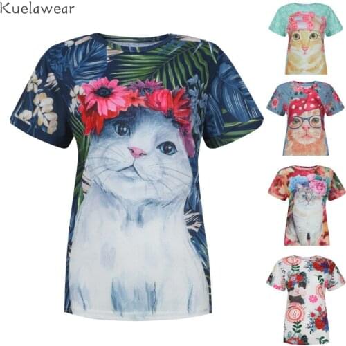 Kuelawear Animal Printing Casual Tops Women Summer Round Neck Loose T-shirt Fashion Ladies Cotton Short Sleeve Pullover T-shirts