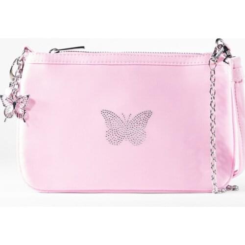 Womens Pink Chain Bag - shoulder bag - handbag- butterfly print