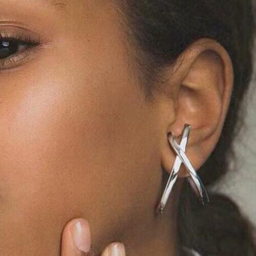 Trendy Fashion Gold Silver Color Cross Clip on Earrings Women Ear Bone Cuff Earrings without Piercing Earless Earcuff Jewelry