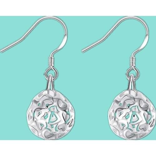 Fashion 925 Sterling Silver Hollow Ball Heart Earrings For Woman Wedding Engagement Party Fashion Charm Jewelry