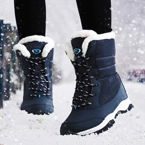 Large Size High Top Keep Warm Winter Sneakers for Women High Sports Shoes Running Girl Sneakers Sport Woman Blue Fur GME-2065