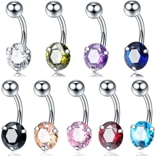 1pc Steel Navels Round Cubic Zircon Ear Tragus Belly Button Piercings Ombligo Body Jewelry Night Club Dance Jewelry Belly Rings
