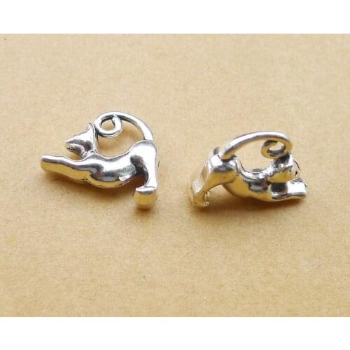 10pcs/Lot 13x17mm Antique Silver Color Stretching Cat Charms Pendant For Jewelry Making DIY Jewelry Findings
