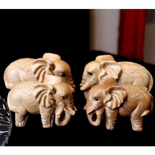 2Pcs/set Peach Wood Elephant Decoration Desktop Home Sculpture Art Crafts (Large)