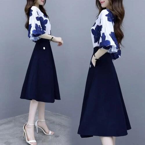 2021 New Summer Womens Skirt Sets Fashion Printed Blouse Tops And Skirt Two Piece Suit High Waist Sexy Skirt 2PCS W2236