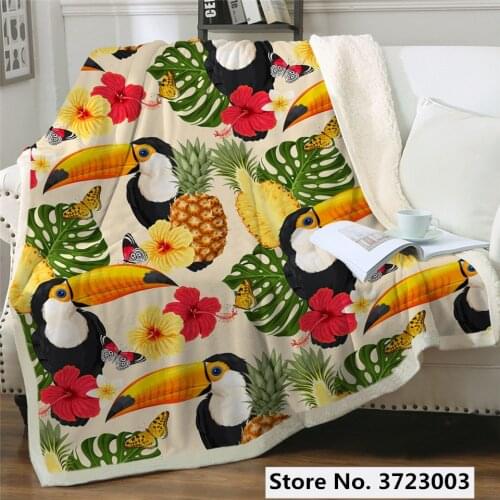 3D Toucan Birds Printed Sherpa Blanket Couch Quilt Cover Travel Bedding Outlet Velvet Plush Throw Fleece Blanket Bedspread