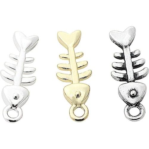 5pcs 16*6mm 24K Champagne Gold Color Plated Brass With Fish Bone Charms Earring Bracelet Jewelry Supplies Small Pendants