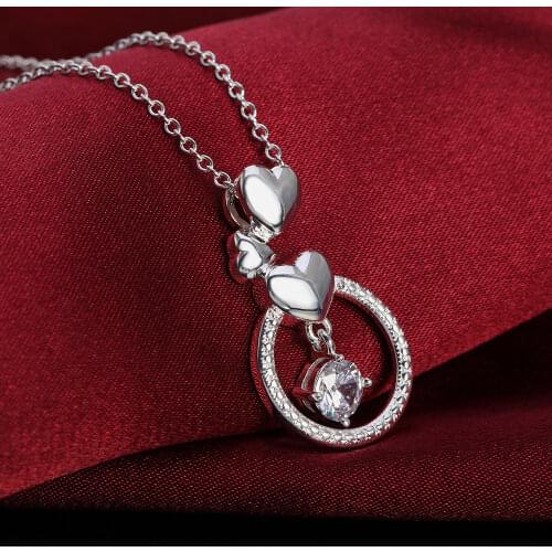 925 Sterling Silver Circle Heart Pendants And Necklaces For Women Round Zircon Wedding Party Jewelry Gift GaaBou Jewellery