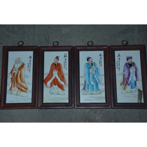 Antique porcelain brand painting,Four great ideological teachers in ancient China--KONGZI&LAOZI&MENGZI&ZHUANGZI, 4 pieces/pack