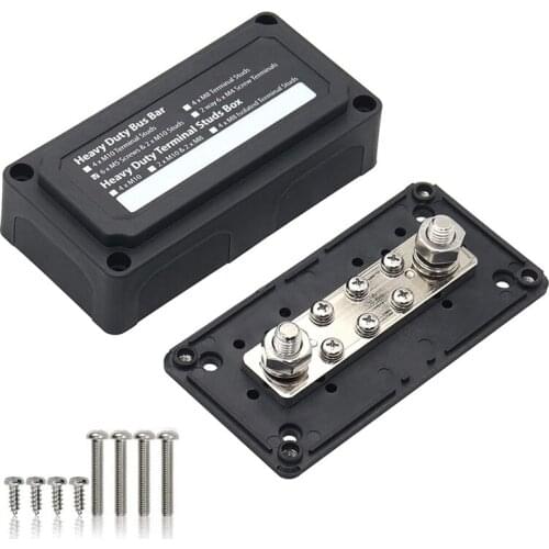 6 Post Power Distribution Block Bus Bar Pair with Cover - 6 Post M5 (3/16 Inch) Max 48V 300 Amp Bus Bar with Cover