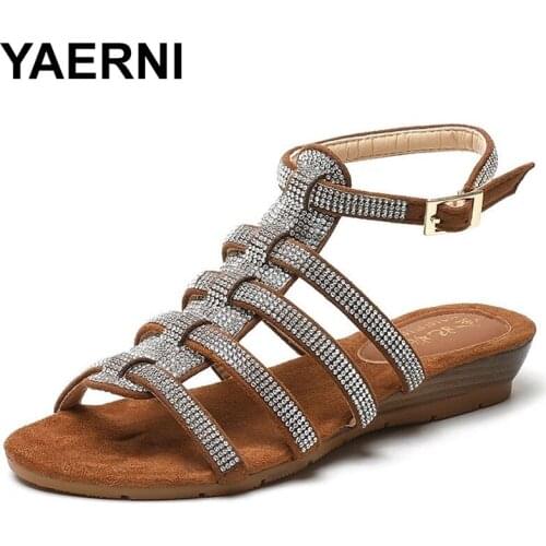 YAERNI Clogs Wedge Large Size Velvet Shoes Flat Sandals Strappy Heels Suit Female Beige Slip-on Loafers Summer Womens Platform