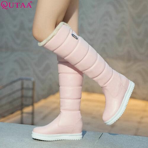 QUTAA 2020 Pu Leather Women Over The Knee High Boots Fashion Slip on Wedges Heel Fashion Winter Boots Women Boots Big Size 34-43