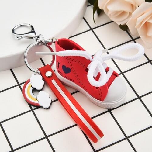Mini Canvas Sports Shoes PVC Striped Leather Cord Keychain For Mens and Womens Couple Bag Pendant Key Chain Jewelry Accessory