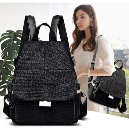 Black PU Backpack for Women High Quality School Bag Classic Female Small Bagpack Designer Leather Packbag Simple Womens Mochila