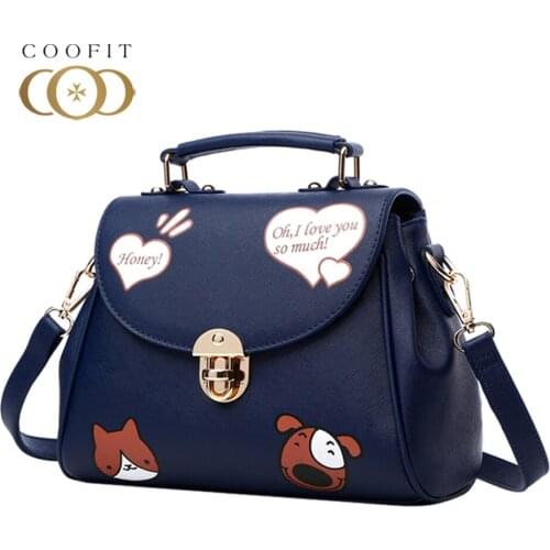 Coofit Girls Fashion Dog Handbag Dog Printed PU Leather Crossbody Bags Messenger Single Shoulder Bag For Women Ladies Black Sac