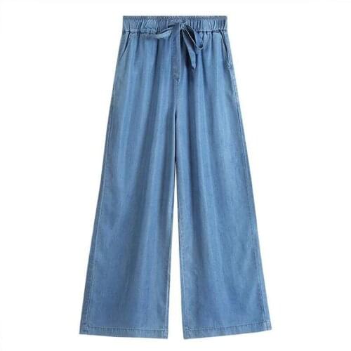 3 Color Women Straight Jeans Solid Wide Belt Drawstring High Waiast Denim Long Pants Casual Loose Plus Size 6XL 7XL