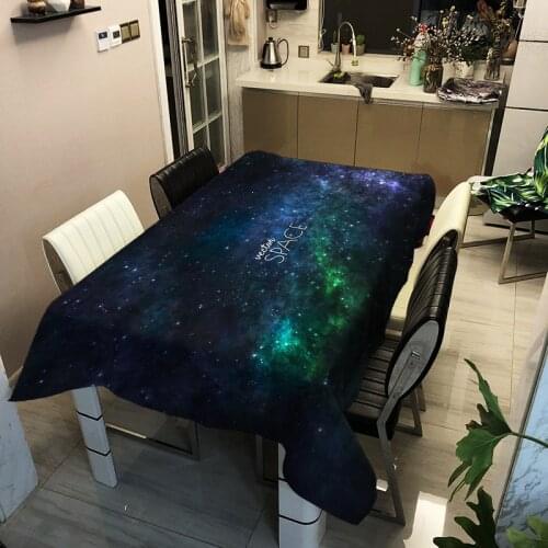 Galaxy Blue Starry Universe Space Mysterious Nebula Ornaments Elastic Tablecloth Cafe Decorations Party Home Decor Table Cover