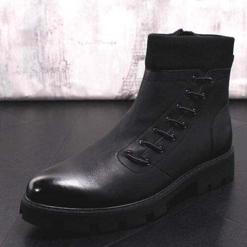 ERRFC Korean Style Luxury Men Black Leisure Boots Fashion Lace Up Side Lace Up Trending Short Ankle Boots Man Platform Booties