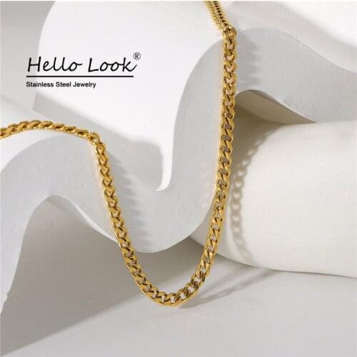 Hellolook INS Hot Cuban Chain Necklace Stainless Steel Chain Necklace Hip Hop Rock Jewelry