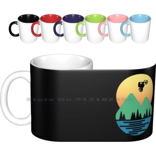 Dirt Bike Sunset Lake Mountains Ceramic Mugs Coffee Cups Milk Tea Mug Bike Dirt Bike Motocross Dirt Motorcycle Biker Enduro