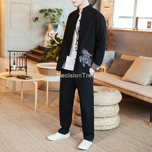 2021 oriental traditional mens kung fu suit chinese traditional male loose wu shu tai sets jacket+long pants men tracksuit