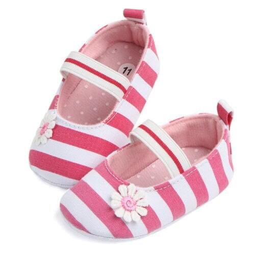 Cute Toddler Newborn Baby Girl Soft Sole Crib Shoes Stripe Floral Anti-slip Prewalker Sneakers Summer Spring Red Black Blue