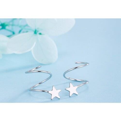 Cute Female Spiral Small Earring Charm 925 Sterling Silver Wedding Earrings For Women Minimalist Bridal Star Stud Earrings