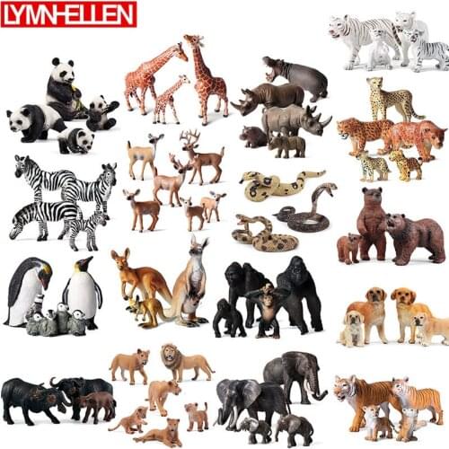 Simulation Wild Animal Penguin Panda Orangutan Giraffe Tiger Lion Kangaroo Model Set Collection Action Figure Children Toys Gift
