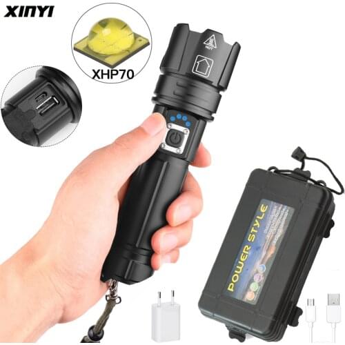 Powerful Led Flashlight XHP70 90000LM LED flashlight USB charging Zoom led torch lanter 1*26650 battery For Camping cycling Lamp