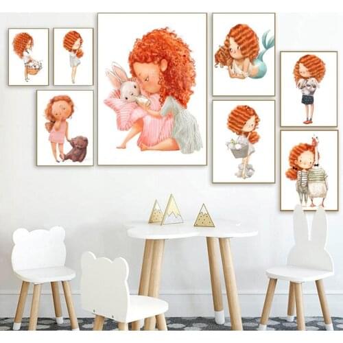 Cartoon Poster Wall Art Picture Girl Mermaid Princess Canvas Painting on The Wall Loft Home Decoration Baby Room Childrens Room