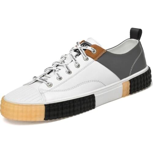 Men Shoes 2021 Leather Designer Fashion Brand Mens Vulcanized Shoes Trend Platform Lace-up White Casual Board Shoes Sneakers