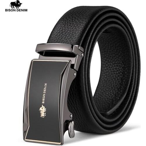 BISON DENIM Luxury Strap Genuine Leather Men Belt Alloy Automatic Buckle Black Mens Belts Cummerbunds cinturon hombre N71652