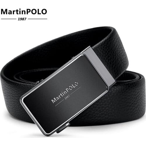 MARTINPOLO Genuine Leather Belts for Men Brand Fashion Automatic Buckle Black Genuine Leather Belt Mens Belts Cow MP05301P