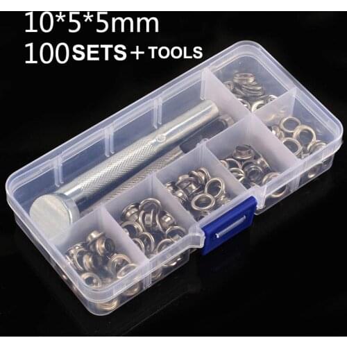 100 sets of inner diameter 5mm eyelets + tools boxed copper eyelet button shoes clothing gift bag eyelet button