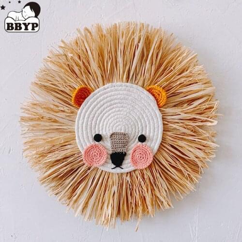 INS Nordic Style Cartoon Lion Wall Hanging Decor Hand woven Cotton Thread Weaving Animal Head Children Room Decor Home Decor