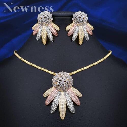 Newness new arrive trendy Wedding 2PCS NECKLACE EARRING Sets For Women Accessories Full Cubic Zirconia Earrings Jewelry
