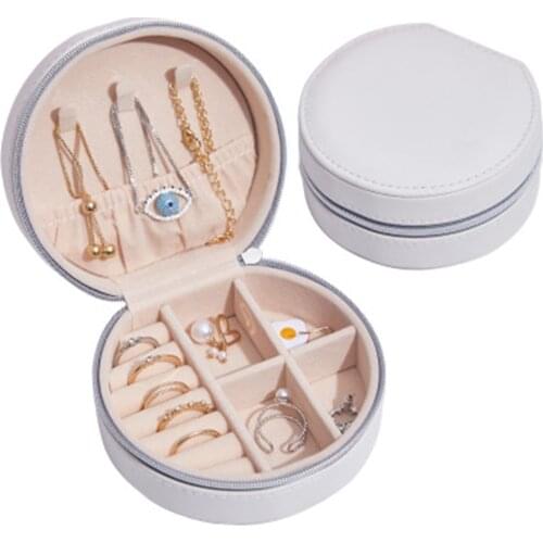 2021 New Design Portable Round Jewelry Organizer Box Earrings Rings Necklace Storage Case For Women Girls Best Gift
