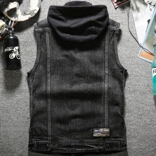 Autumn New Mens Washed Denim Vest Jacket Hoody Single Breasted Cowboy Jeans Waistcoat Slim Fit Tank Plus Size Biker Outerwear