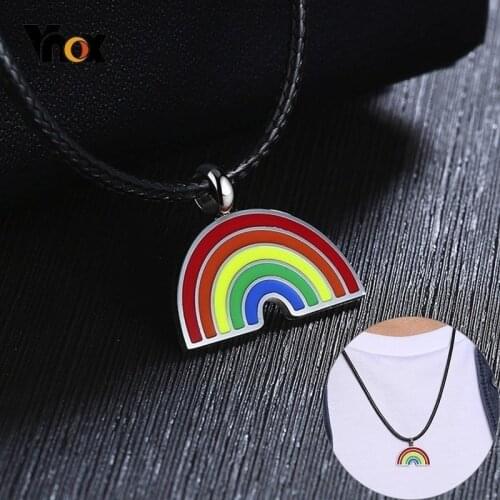 Vnox Cute Rainbow Pendant for Women Men Stainless Steel Necklaces with 20" Leather Rope Chain Gay & Lesbian LGBT Pride Pendant