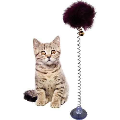 Cat Teaser Wand Pet Interactive Toy Plush Cat Spring Wand Kitten Ball With Sucker Cat Catcher Kitten Teaser Stick Pet Supplies