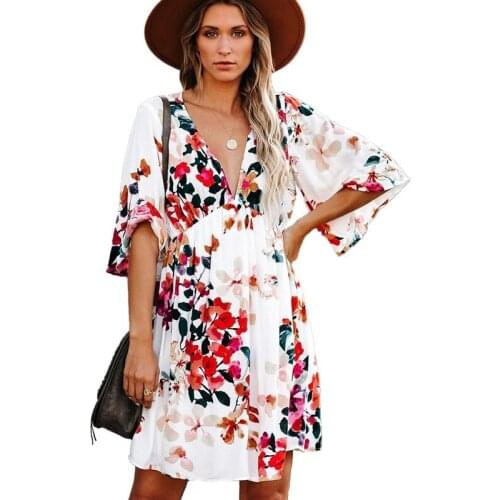2020 Spring New Ladies Fashion V-neck Print High Waist Dress Elegant Vestidos Women Clothes Vestidos De Fiesta Dress