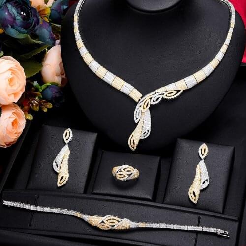 Charms 4Pcs Luxury Nigerian Jewelry Set For Women Wedding Cubic Zircon Dubai Bridal Necklace Earring Bangle Ring Set