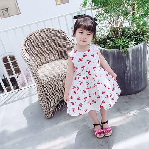 Girls' Sundress Dress 2020 Summer New Style Girl Children Baby Cherry Printed Western Style Princess Dress