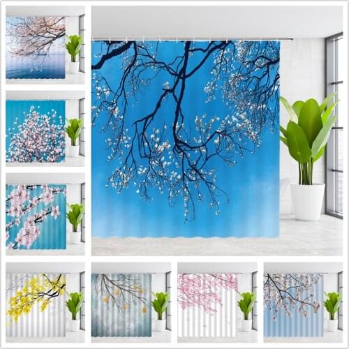 GCTNBJL Shower curtain liners Flower Tree Plant Scenery Blue Sky Spring Floral Landscape Pattern Bathroom Set Polyester Curtains